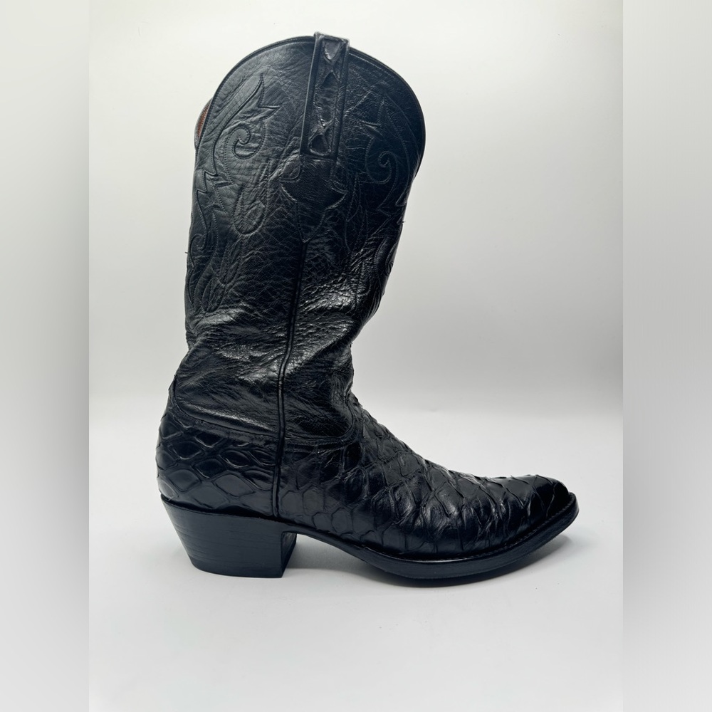 Lucchese Crocodile Western Boots Black Leather Cowboy Boots 8 1/2 - Picture 6 of 9